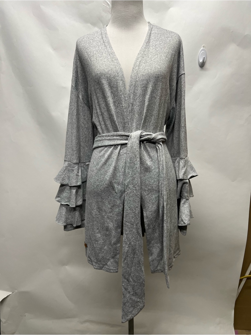 Simply Southern Women’s Size XL Gray ruffed Sleeve Tie Cardigan Sweater